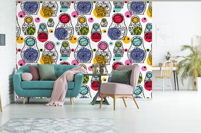 Behang - Fotobehang Matroesjka - Patronen - Baby - Breedte 300 cm x hoogte 240 cm