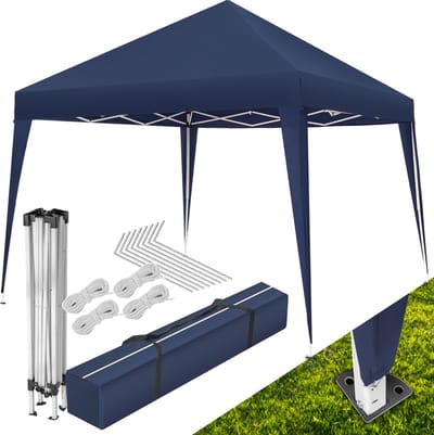 tectake® Paviljoen 3x3 m - Tuinpaviljoen - Waterafstotend - In hoogte verstelbaar - Opvouwbaar paviljoen met pop-up kliksysteem - Partytent voor tuin, festival, camping - Inclusief spantouwen, haringen en tas - Blauw
