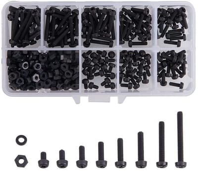 Dailygoods - Assortiment Nylon Zwarte Schroef Moer Wasmachine - 480 stuks - M3 Afmetingen - Duurzaam en veelzijdig - Ideaal voor klussen - Voor hobbyi...