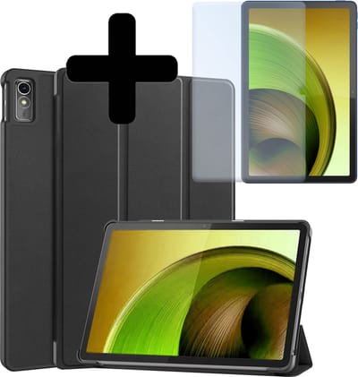 Hoes - Geschikt voor Lenovo Tab M10 5G - Met Screenprotector - Trifold Bookcase - Hard Cover - Hardcover Book Case - Tablet Hoesje - Zwart
