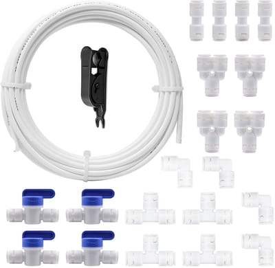Dailygoods- Waterleiding 10 m - Universele Aansluitset - 24 Stuks - Waterfilter Aansluiting - Inclusief Afsluitklep - Hoge Kwaliteit Materialen - Wateraansluiting