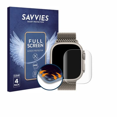 Savvies - Screenprotector voor Apple Watch Ultra / Ultra 2 / Ultra 3 (49 mm) - Folie Beschermfolie transparant volledig dekking 4 Stuks