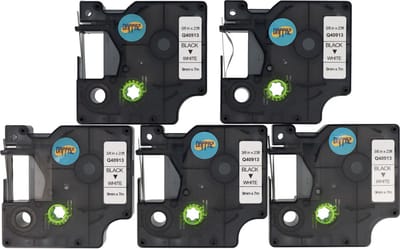 Dappaz - 5 stuks Dymo 40913 D1 Compatible Label Tape - Zwart op Wit - 9 mm x 7 m - S0720680 - Geschikt voor Dymo Labelmanager - Lettertapes