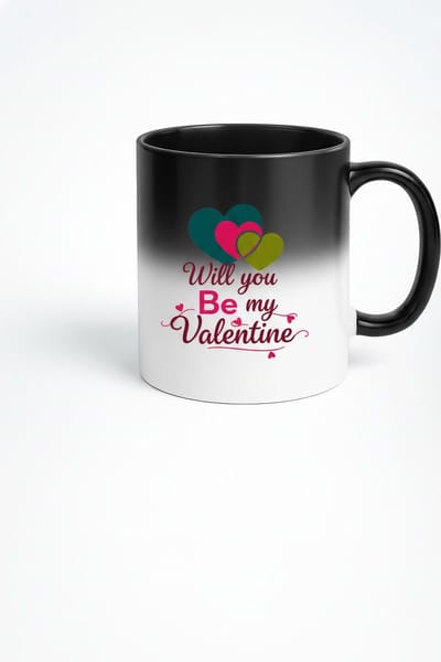 Magische Valentijn Mok – "Will You Be My Valentine" Hittegevoelige Koffiemok met Hartjes