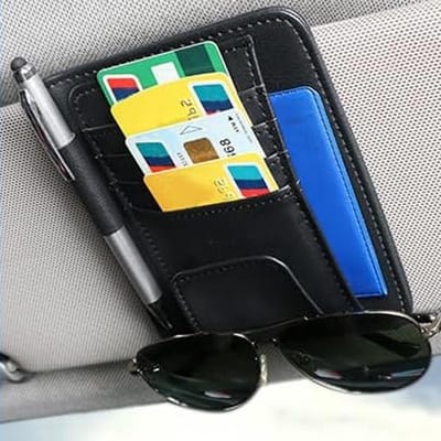 Famanu – Zonneklep voor auto - multifunctionele opbergtas voor vizier - universele houders voor autobrillen met sleuven voor vizieren - accessoires voor kaarten en pennen (beige)