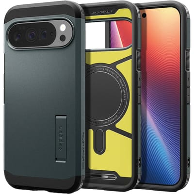 Spigen Tough Armor Hoesje Geschikt voor Google Pixel 10 / 10 Pro | Compatibel met MagSafe / Qi2 | Back Cover Militaire Standaard | Kickstand | Groen