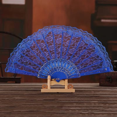 Allecto - Dameswaaier - Vintage stoffen waaiers - Handventilator voor bruiloften - Kleur: zwart, rood, blauw, roze, wit - Perfect voor feest en dan...