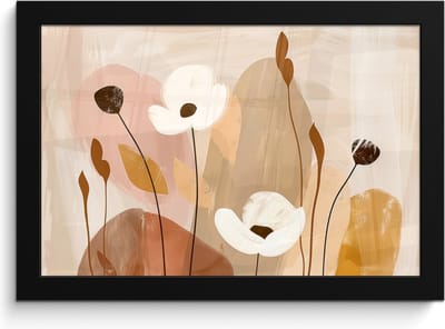 Poster in lijst - Fotolijst 30x20 cm - Posters - Bloemen - Abstract - Beige - Line art - Posterlijst zwart - Decoratie - Wanddecoratie woonkamer - Muurdecoratie slaapkamer