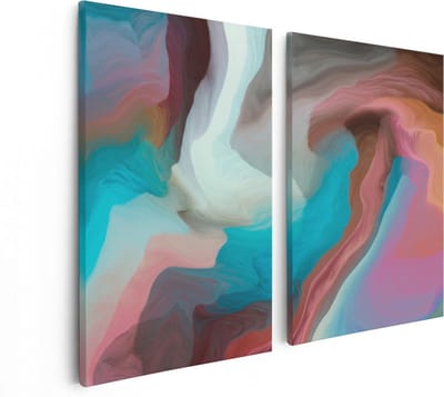 Artaza Canvas Schilderij Tweeluik Abstracte Kunst - Kleurrijke Golven - 80x60 - Foto Op Canvas - Canvas Print