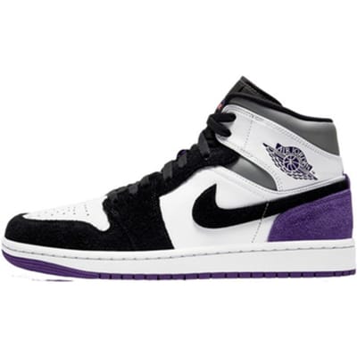 Air Jordan 1 Mid SE - Heren Sneakers Sport Casual Schoenen 852542-105 (WHITE / COURT PURPLE - BLACK) - Maat EU 42 US 8.5