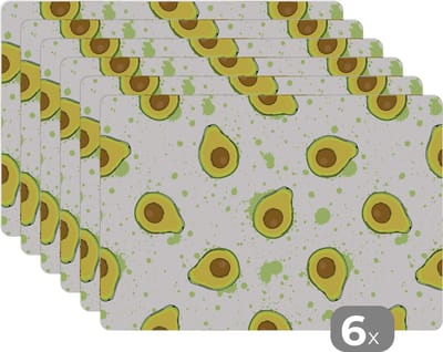 Placemat - Placemats kunststof - Avocado - Patronen - Groen - 45x30 cm - 6 stuks - Hittebestendig - Anti-Slip - Onderlegger - Afneembaar