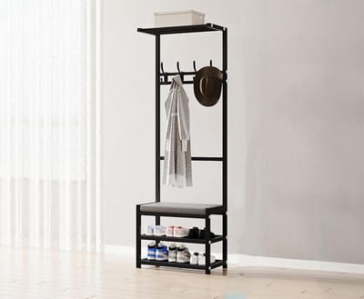 Kapstok Schoenenbank - Halmeubel Entree - Organiseren van Ruimte - 3-in-1 Functionaliteit - 63 cm Hoog - Industrieel Bruin