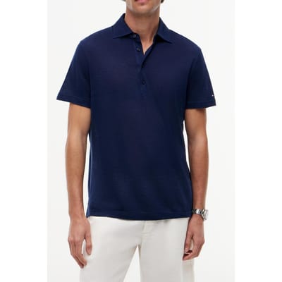 Tommy Hilfiger Dc Spread Collar Linen Polo Navy Iris Taglia: XS | Polo Outlet | Uomo | Bianco