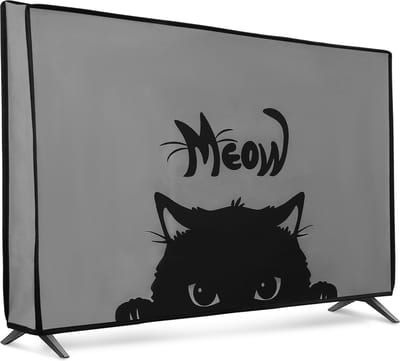 kwmobile tv hoes voor 32" TV cover - Beschermhoes voor televisie - Voor binnengebruik - Kat Meow design in grijs / zwart