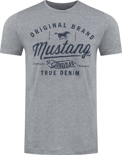 Mustang Heren T-Shirt Basic Print Tee regular fit Grijs S Ronde Hals Volwassenen Opdruk Print Shirts