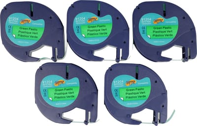 Dappaz - 5 stuks Dymo Compatible LetraTag 91204 Labeltape Zwart op Groen 12 mm x 4 m - Geschikt voor LetraTag Labelprinter S0721640