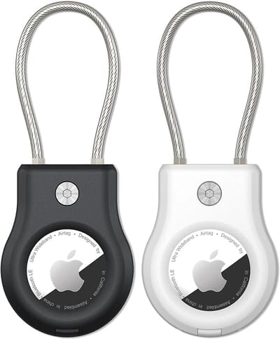 voor AirTag Houder - Waterdichte AirTag Sleutelhanger met Draadkabel, Compatibel met Apple AirTag, Secure AirTagged Houder voor Bagage, Sleutelhanger,Zwart+wit 2 stuks