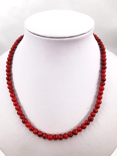 Ketting - Edelsteen - Rode Turkoois - 6 mm kralen - L 45cm - RVS sluiting. Bescherming, geluk en balans.