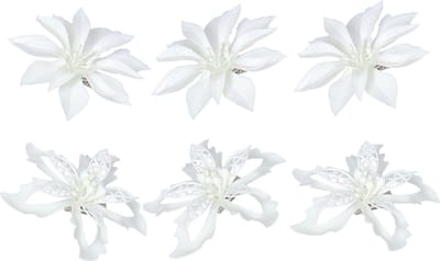 Gerimport Kerstboom bloemen op clip - 12x stuks - wit - kunststof - kerstornamenten