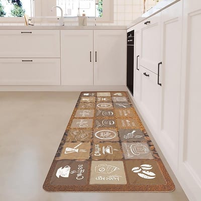 Verdikte Anti-vermoeidheidsvloermat Waterdicht en Oliebestendig Uitgebreide Antislip Keukenmat PVC Keukentapijt 44*70CM*8MM beige