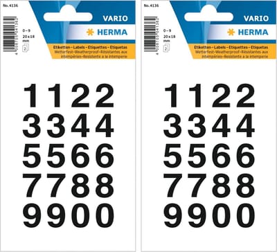Stickers - 2x velletje 20x18 mm - 40 plak cijfers/getallen 0-9 - zwart/transparant - letterstickers - cijferstickers
