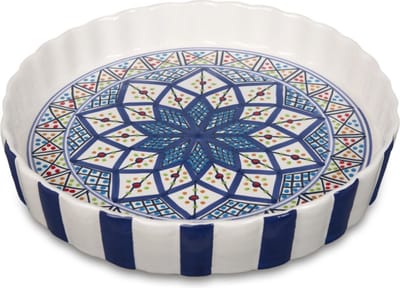 Quicheschaal taartvorm Shebka serveerschaal handgemaakt Ø 24 rond blauw wit | QU.SH.30 | Dishes & Deco