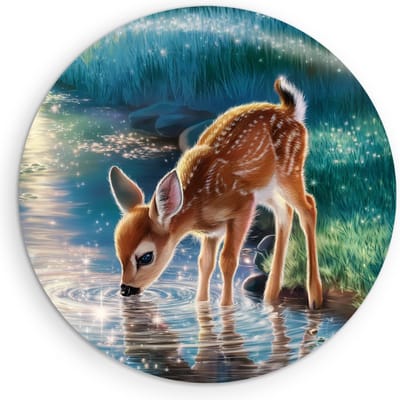 Saammp Muurcirkel Hout - Drinkend hertje - Abstract - Natuur - Dieren - Ø 90 - Wandcirkel - Wanddecoratie Cirkel - Muurdecoratie Woonkamer - Slaapkamer decoratie - Rond Schilderij