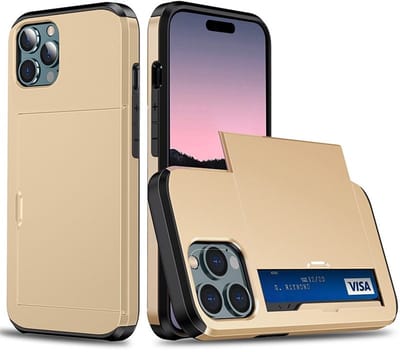 Hybrid Card Case Hoesje geschikt voor iPhone 16 Pro Max - goud- Pashouder - Kaarthouder - Pasjes - Kaarten - Duurzaam - Slank
