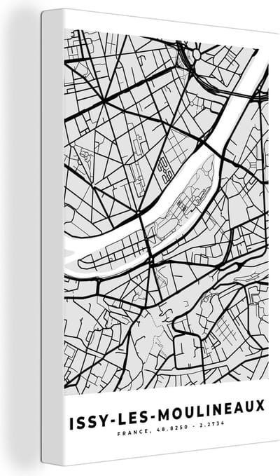 Canvas Schilderij Issy-les-Moulineaux - Plattegrond - Frankrijk - Kaart - Stadskaart - 20x30 cm - Wanddecoratie