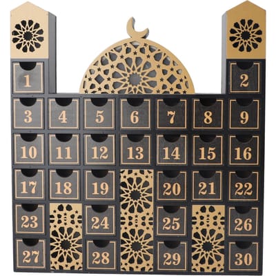 Calendrier de Compte à Rebours en Bois pour le Ramadan avec Lumière LED Compte à Rebours jusqu'à l'Aïd Calendrier de l'Avent à Tiroirs pour beige