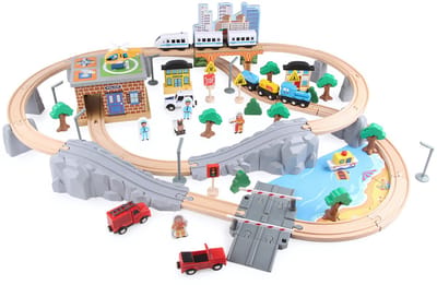 Dastium Kids - 95 Delige Treinset - Houten Speelgoed Trein Set - Treinbaan - Treinspeelset - Inclusief Accessoires