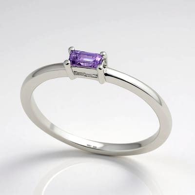 Cavill - 925 Sterling Zilver Ring - Paarse Baguette Saffier 0,135 ct - Elegante Sri Lanka Ceylon - Modern Fijn Sieraad