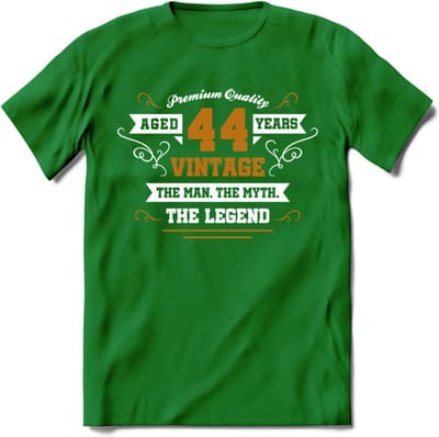 44 Jaar Legend T-Shirt | Goud - Wit | Grappig Verjaardag en Feest Cadeau Shirt | Dames - Heren - Unisex | Tshirt Kleding Kado | - Donker Groen - XXL