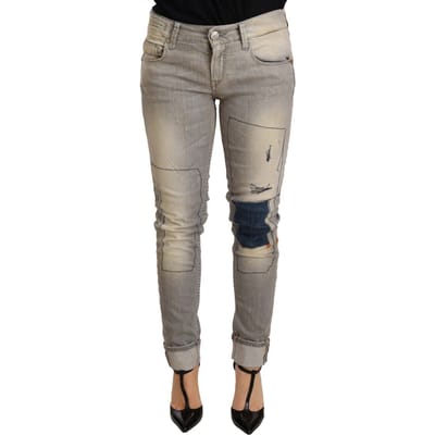 Acht Grijze Katoenen Slim Fit Denim Jeans