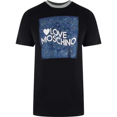 Love Moschino Paisley Print Logo Zwart T-shirt