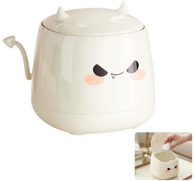 Schattige Mini Prullenbak met Deksel voor Bureau, Ideaal voor Thuis, Kantoor en Woonkamer, Compact en Handig