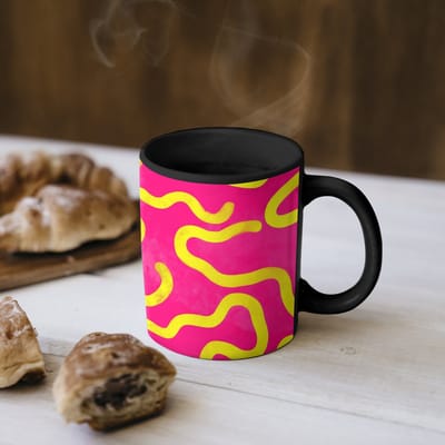 Magische Mok - Foto op Warmte Mokken - Koffiemok - Lijn - Geel - Abstract - Magic Mok - Beker - 350 ML - Theemok