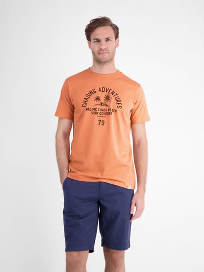 LERROS T-shirt met ronde hals van zacht katoen en 'summervibe'-print , Maat: M , Kleur: PALE PAPAYA , 100% katoen