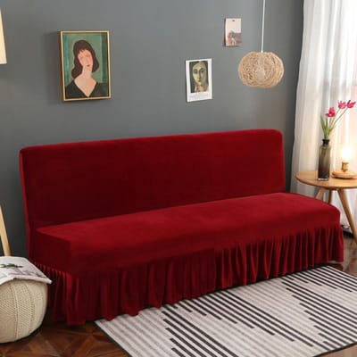 Stretch Velvet Futon Slaapbank Hoes Armloos Dik Pluche Bankhoes met Rok Bankhoes Bankovertrek Meubelbeschermer 1 stuk L 180-200cm