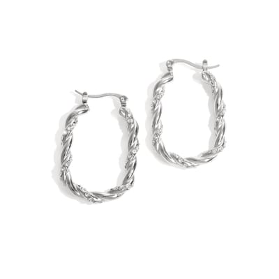 Twisted Sparkle Hoop Oorbellen | RVS (verkleurt niet) Zilver | Nikkelvrij | Yehwang | Beste cadeau voor haar | Kerst | Sinterklaas