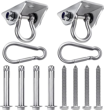 Heavy Duty Swing Attachment (Pak van 2) - RVS Heavy Duty Plafondhaak met Schroeven - 450 kg Draagvermogen - Bevestiging voor Hangstoelen, Beton, Houten Balken, Schommel & Zandzak