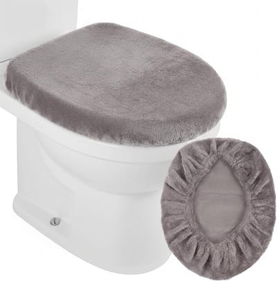 Zachte Velours Toiletbrilhoes Grijs - Machinewasbare en Stofdichte Toiletbedekking voor Badkamer, Geschikt voor de meeste Toiletten