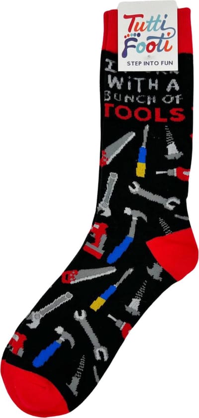 Tutti Footi - Sokken met Gereedschap en grappige Tekst: I work with a bunch of tools - maat 37-42 - Cadeau voor de klusser
