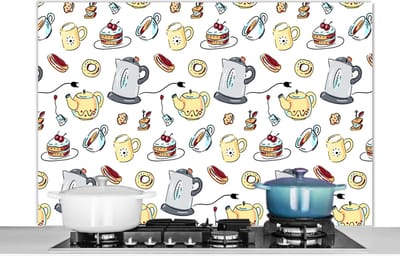Spatscherm keuken 120x80 cm - Kookplaat achterwand Patronen - Thee - Taart - High tea - Muurbeschermer - Spatwand fornuis - Hoogwaardig aluminium