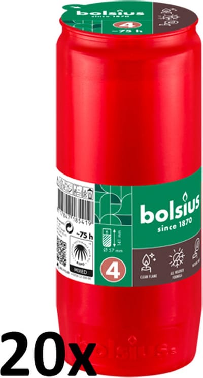 20 stuks Bolsius graflichten rood transparant herdenkingskaars nr. 4 140/57 (75 uur)