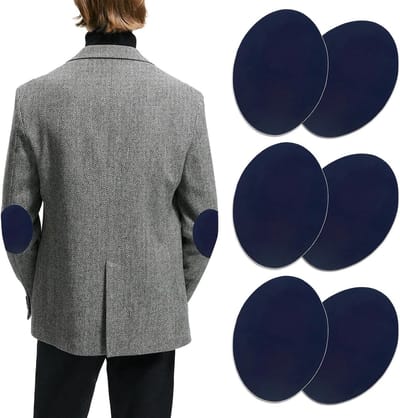 Set van 6 Ovale Strijkpatches van Wol voor Donkerblauwe Kniebeschermers, Perfect voor Reparatie en Decoratie van Kleding, Geschikt voor Broeken, Jassen en Truien