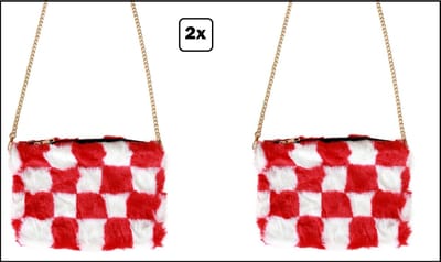 2x Tasje Brabant rood/wit pluche - 20cm x 12cm - Carnaval party thema feest