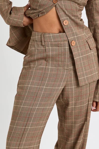 boohoo Dames Rechte Broek met Naaddetail | Bruin | Maat: 38