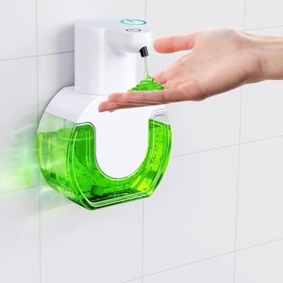 GELLDG Zeepdispenser Automatisch - Muurbevestiging - 420ML Capaciteit - Plastic - Waterdicht - Met Sensor - 4 Instelbare Stappen - Geschikt voor Badkamer en Keuken