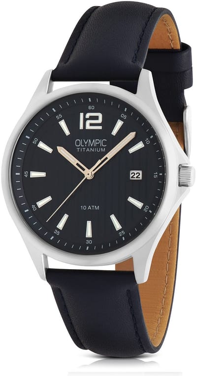 Olympic OL26HTL217 Willem Heren Horloge - Mineraalglas - Titanium/Leer - Blauw/Zilverkleurig - 40 mm breed - Quartz - Gesp - 10 ATM (zwemmen)